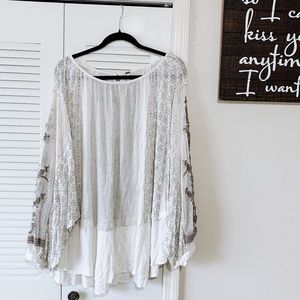 Free People Ecru Indigo Dreams Tunic